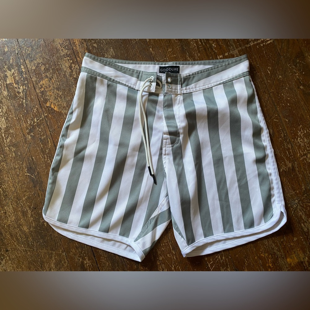 Goodlife Men's Swim Shorts Olive & White Stripes Size 30